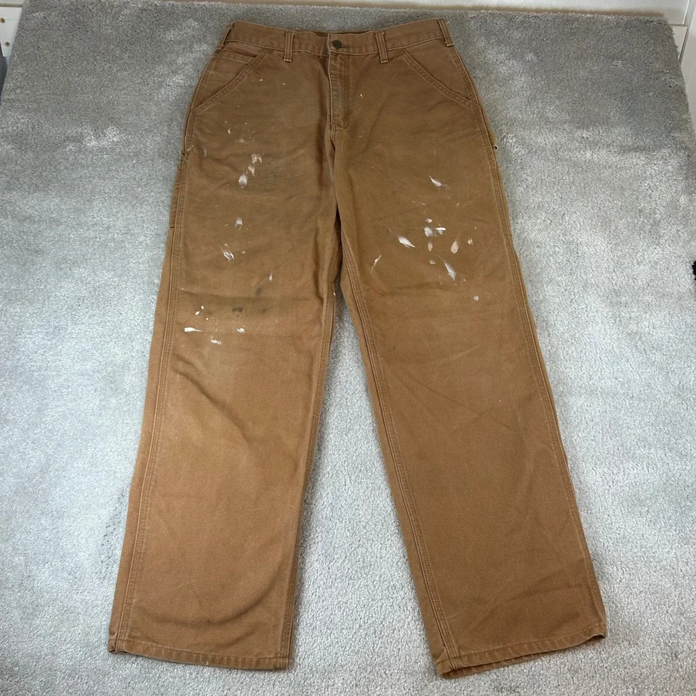 Vintage Carhartt B11 BRN Carpenter Pants Mens 32x32 Brown Paint Splatter Canvas
